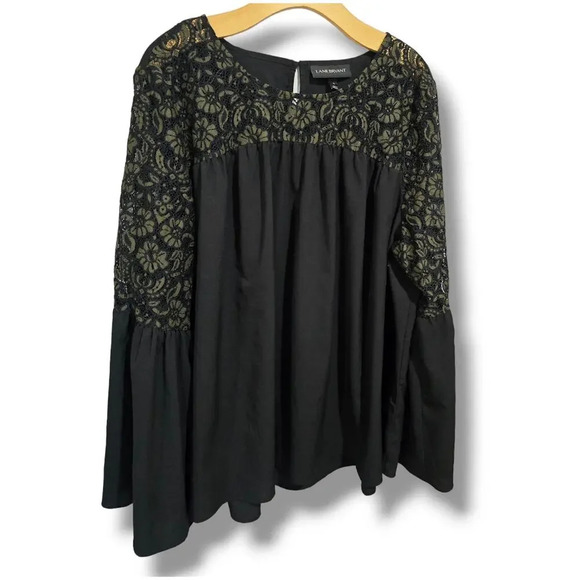 Lane Bryant women's Plus size black green lace bell long sleeves Blouse size 16 - Picture 4 of 9